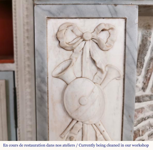 Louis XVI style mantel in statuary and Blue Turquin marbles with music instruments Louis XVI style mantel in statuary and Blue Turquin marbles with music instruments-7