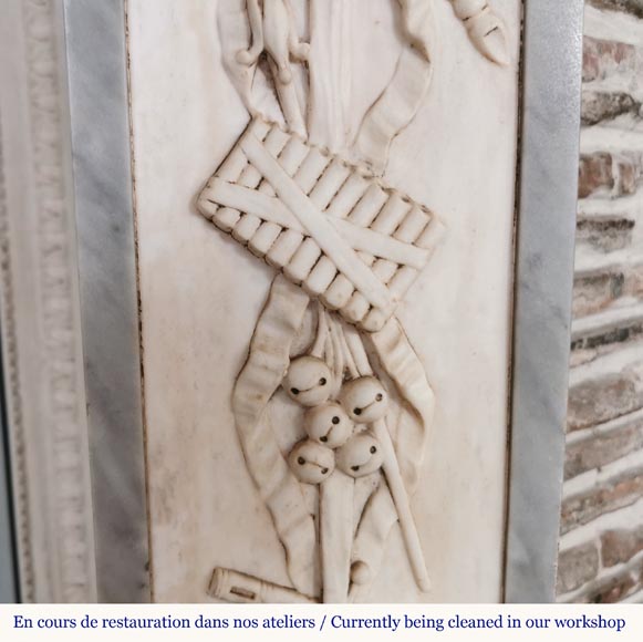 Louis XVI style mantel in statuary and Blue Turquin marbles with music instruments Louis XVI style mantel in statuary and Blue Turquin marbles with music instruments-8