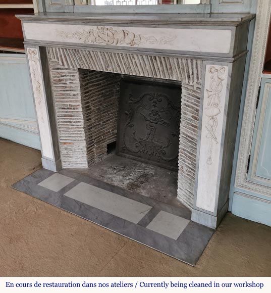 Louis XVI style mantel in statuary and Blue Turquin marbles with music instruments Louis XVI style mantel in statuary and Blue Turquin marbles with music instruments-10