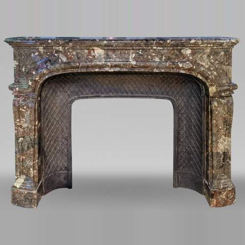 Large Regence style fireplace in Breccia Nouvelle marble, late 19th century