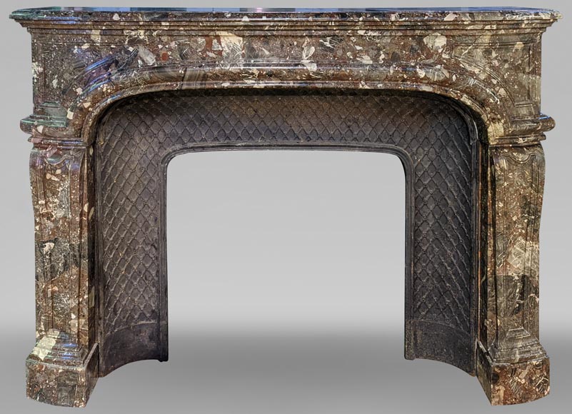 Large Regence style fireplace in Breccia Nouvelle marble, late 19th century Large Regence style fireplace in Breccia Nouvelle marble, late 19th century-0
