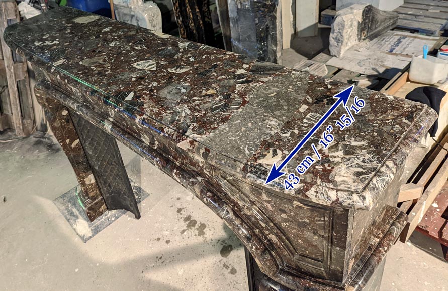 Large Regence style fireplace in Breccia Nouvelle marble, late 19th century Large Regence style fireplace in Breccia Nouvelle marble, late 19th century-9