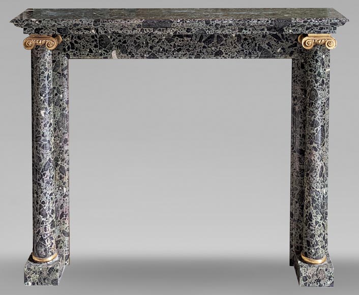 Directoire style mantel with columns in wood painted as a trompe l'oeil of Antique Green marble Directoire style mantel with columns in wood painted as a trompe l'oeil of Antique Green marble-0