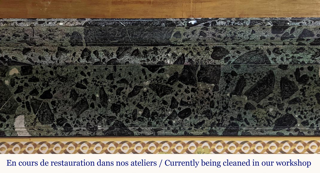 Directoire style mantel with columns in wood painted as a trompe l'oeil of Antique Green marble Directoire style mantel with columns in wood painted as a trompe l'oeil of Antique Green marble-1