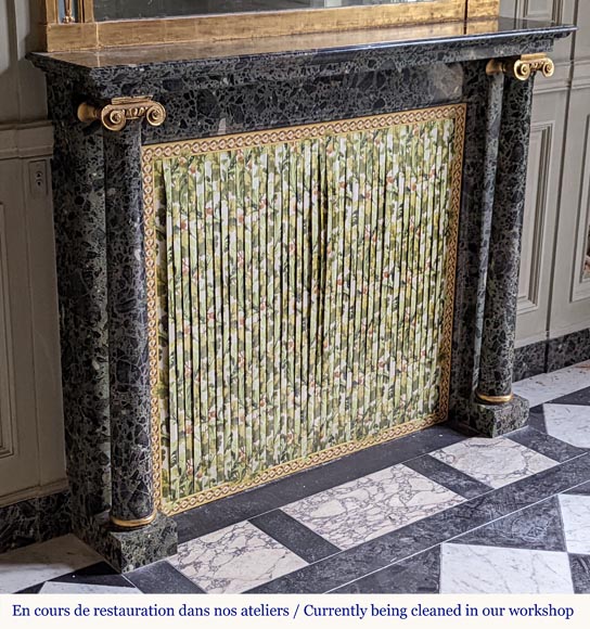 Directoire style mantel with columns in wood painted as a trompe l'oeil of Antique Green marble Directoire style mantel with columns in wood painted as a trompe l'oeil of Antique Green marble-2