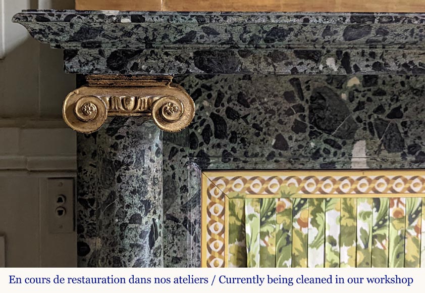 Directoire style mantel with columns in wood painted as a trompe l'oeil of Antique Green marble Directoire style mantel with columns in wood painted as a trompe l'oeil of Antique Green marble-3