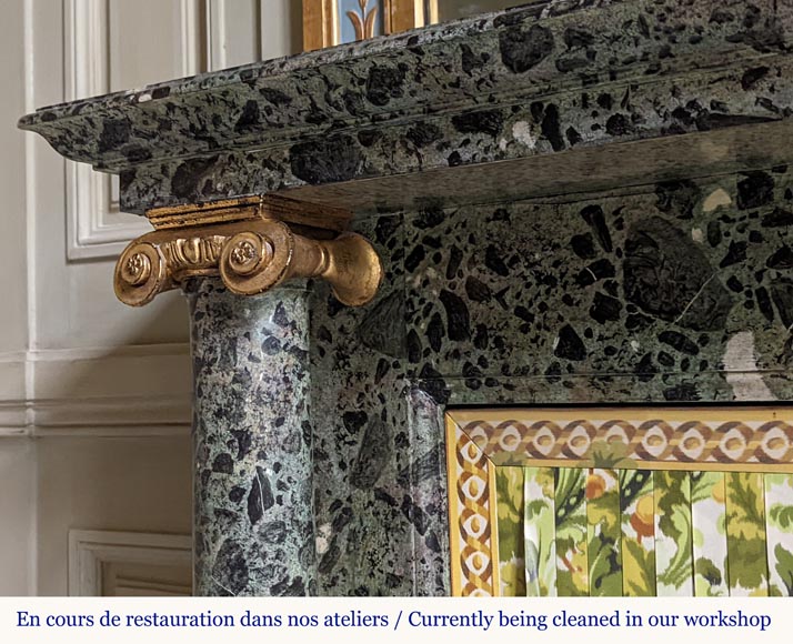 Directoire style mantel with columns in wood painted as a trompe l'oeil of Antique Green marble Directoire style mantel with columns in wood painted as a trompe l'oeil of Antique Green marble-4