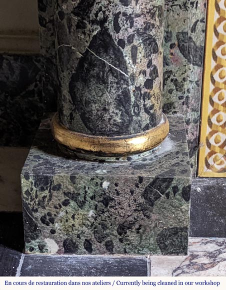 Directoire style mantel with columns in wood painted as a trompe l'oeil of Antique Green marble Directoire style mantel with columns in wood painted as a trompe l'oeil of Antique Green marble-5