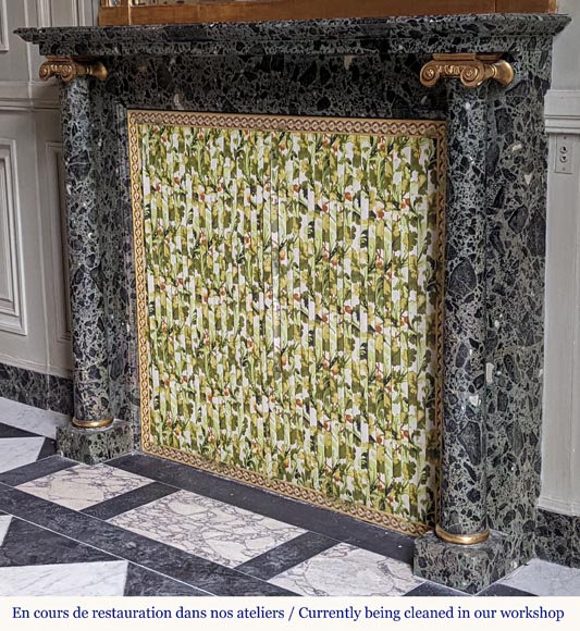 Directoire style mantel with columns in wood painted as a trompe l'oeil of Antique Green marble Directoire style mantel with columns in wood painted as a trompe l'oeil of Antique Green marble-6