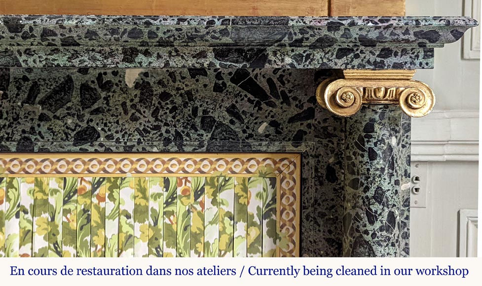 Directoire style mantel with columns in wood painted as a trompe l'oeil of Antique Green marble Directoire style mantel with columns in wood painted as a trompe l'oeil of Antique Green marble-7