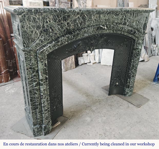 Important Louis XIV style fireplace in sea green marble Important Louis XIV style fireplace in sea green marble-2