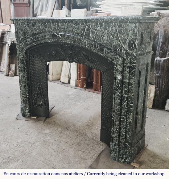 Important Louis XIV style fireplace in sea green marble Important Louis XIV style fireplace in sea green marble-5
