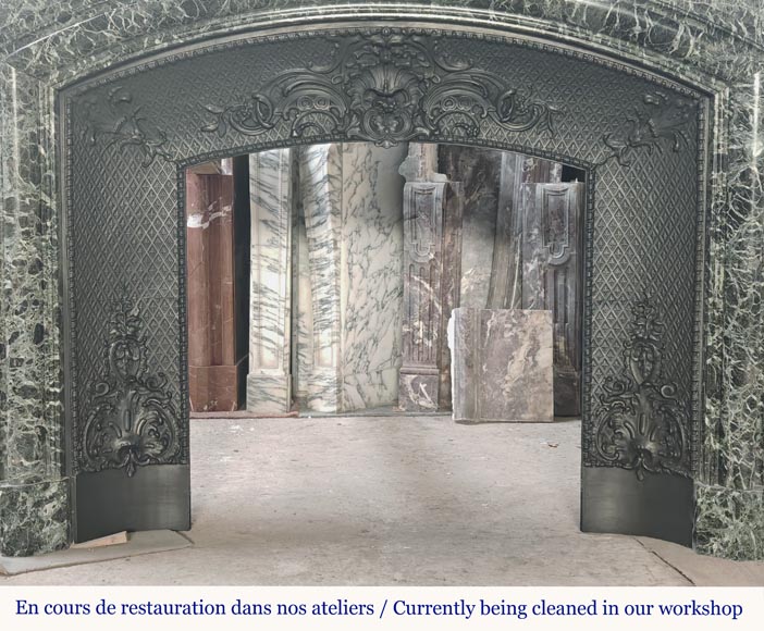 Important Louis XIV style fireplace in sea green marble Important Louis XIV style fireplace in sea green marble-8