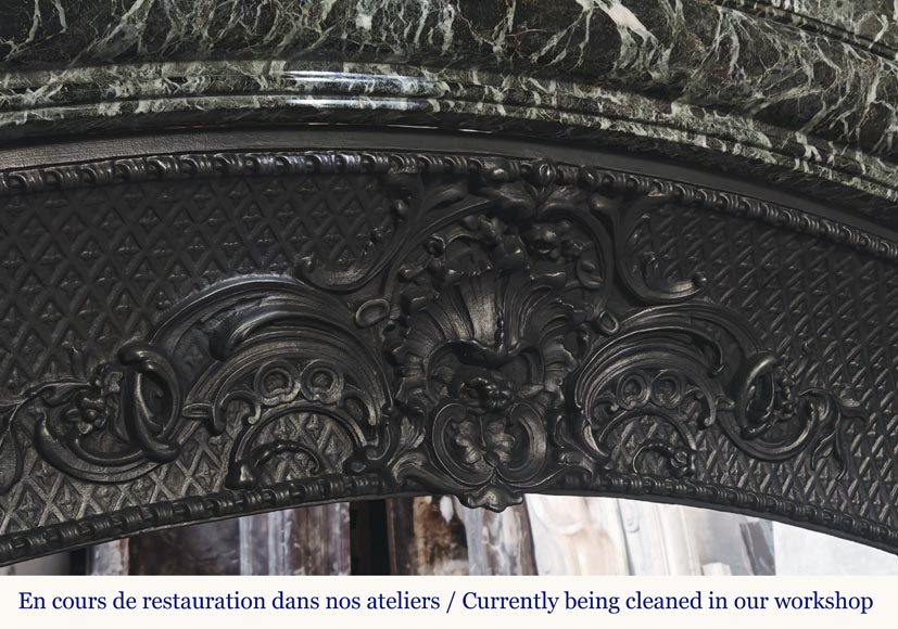 Important Louis XIV style fireplace in sea green marble Important Louis XIV style fireplace in sea green marble-9