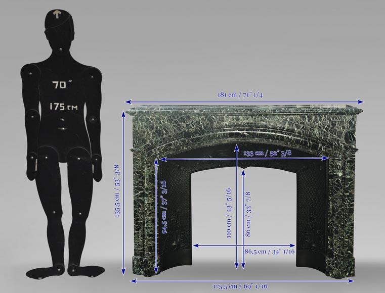 Important Louis XIV style fireplace in sea green marble Important Louis XIV style fireplace in sea green marble-12