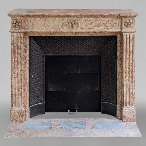 Louis XVI style mantel with roses in Breccia Nuvolata marble