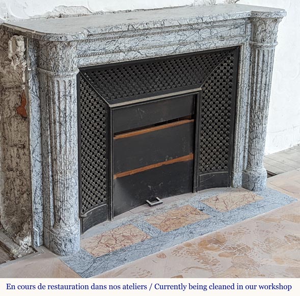 Beautiful Louis XVI style mantel with half columns in Bleu Fleuri marble Beautiful Louis XVI style mantel with half columns in Bleu Fleuri marble-2