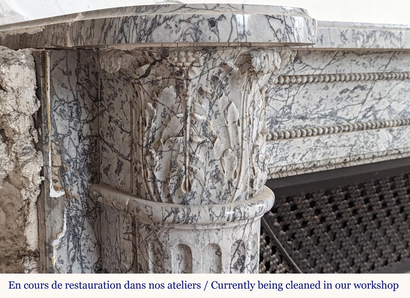 Beautiful Louis XVI style mantel with half columns in Bleu Fleuri marble Beautiful Louis XVI style mantel with half columns in Bleu Fleuri marble-3