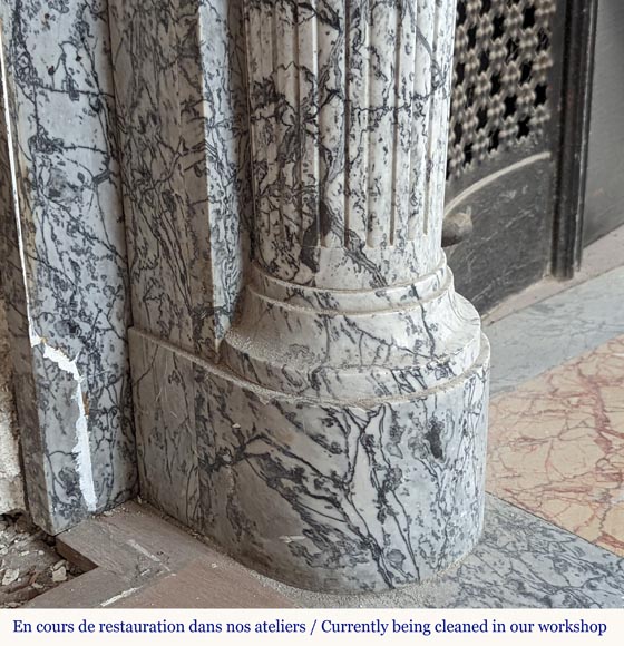 Beautiful Louis XVI style mantel with half columns in Bleu Fleuri marble Beautiful Louis XVI style mantel with half columns in Bleu Fleuri marble-5