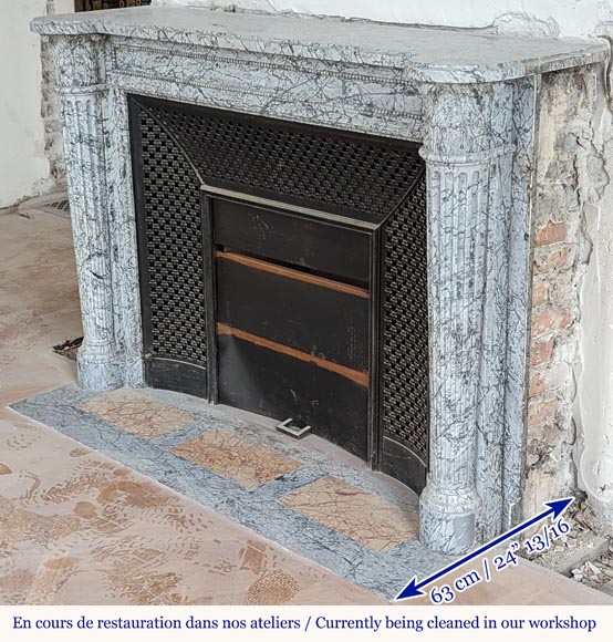 Beautiful Louis XVI style mantel with half columns in Bleu Fleuri marble Beautiful Louis XVI style mantel with half columns in Bleu Fleuri marble-6