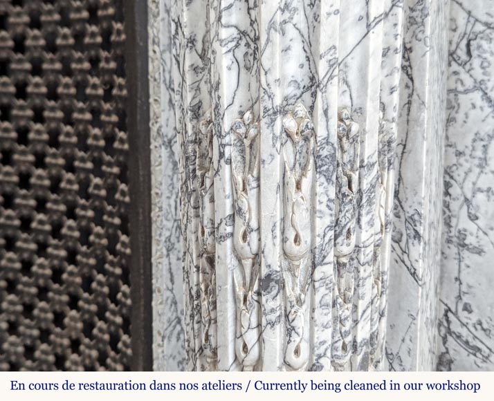 Beautiful Louis XVI style mantel with half columns in Bleu Fleuri marble Beautiful Louis XVI style mantel with half columns in Bleu Fleuri marble-8