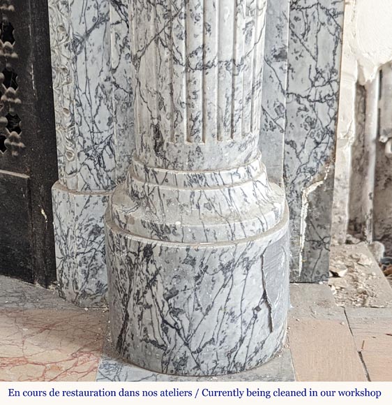 Beautiful Louis XVI style mantel with half columns in Bleu Fleuri marble Beautiful Louis XVI style mantel with half columns in Bleu Fleuri marble-9