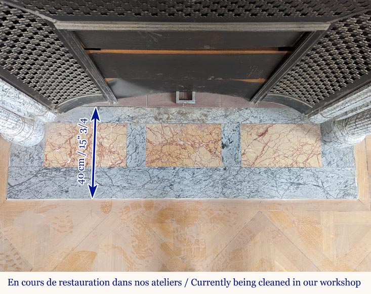 Beautiful Louis XVI style mantel with half columns in Bleu Fleuri marble Beautiful Louis XVI style mantel with half columns in Bleu Fleuri marble-10