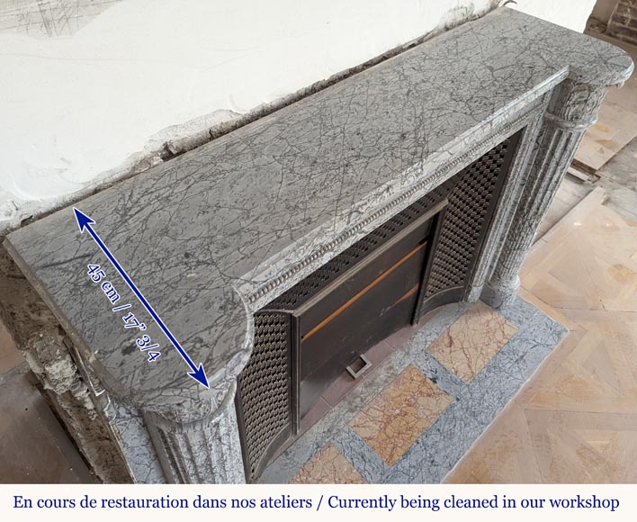 Beautiful Louis XVI style mantel with half columns in Bleu Fleuri marble Beautiful Louis XVI style mantel with half columns in Bleu Fleuri marble-11