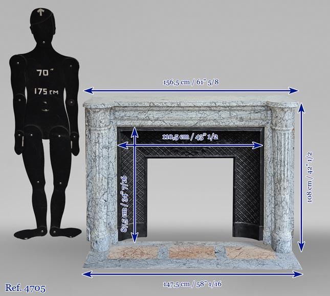 Beautiful Louis XVI style mantel with half columns in Bleu Fleuri marble Beautiful Louis XVI style mantel with half columns in Bleu Fleuri marble-12