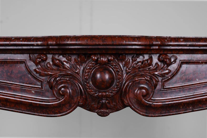 Beautiful Griotte Red marble mantel with a cabochon in an ancanthus leaves surround Beautiful Griotte Red marble mantel with a cabochon in an ancanthus leaves surround-1