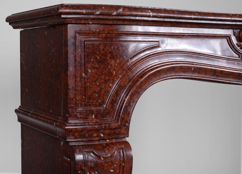 Beautiful Griotte Red marble mantel with a cabochon in an ancanthus leaves surround Beautiful Griotte Red marble mantel with a cabochon in an ancanthus leaves surround-5