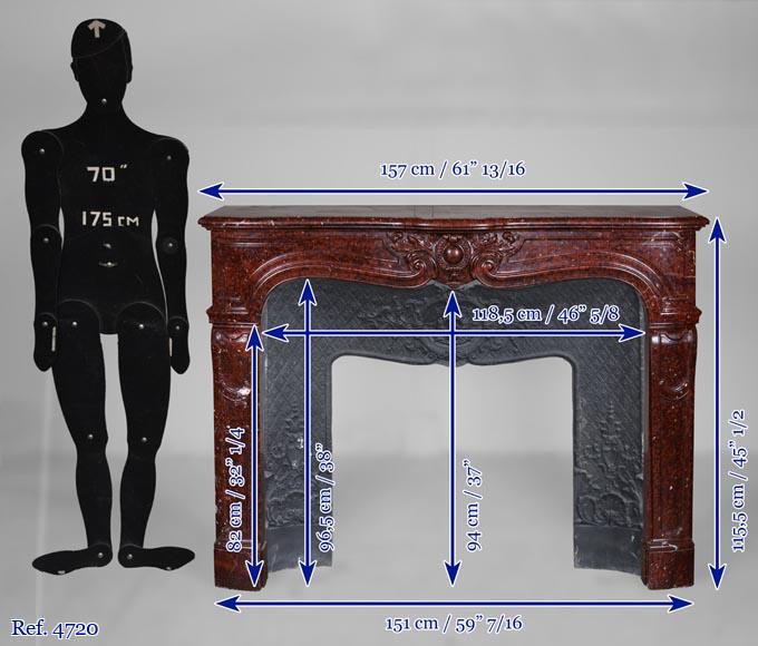 Beautiful Griotte Red marble mantel with a cabochon in an ancanthus leaves surround Beautiful Griotte Red marble mantel with a cabochon in an ancanthus leaves surround-12