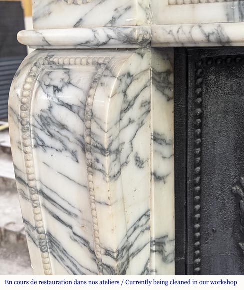 Louis XVI style fireplace with peals edges in veined Carrara marble Louis XVI style fireplace with peals edges in veined Carrara marble-4