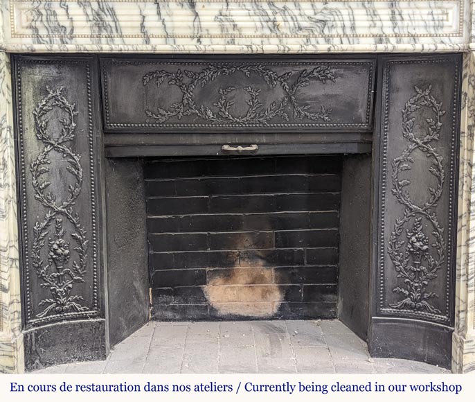 Louis XVI style fireplace with peals edges in veined Carrara marble Louis XVI style fireplace with peals edges in veined Carrara marble-9