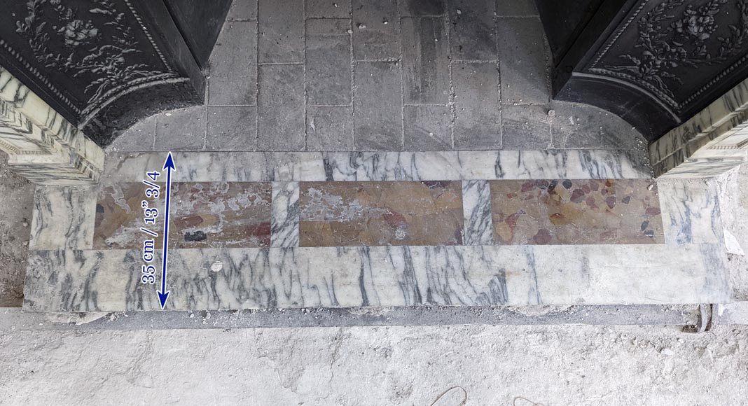 Louis XVI style fireplace with peals edges in veined Carrara marble Louis XVI style fireplace with peals edges in veined Carrara marble-10