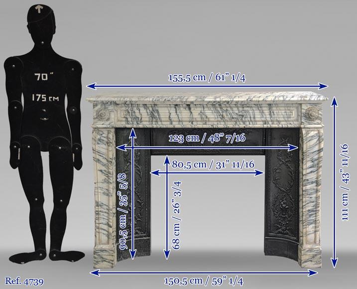 Louis XVI style fireplace with peals edges in veined Carrara marble Louis XVI style fireplace with peals edges in veined Carrara marble-12