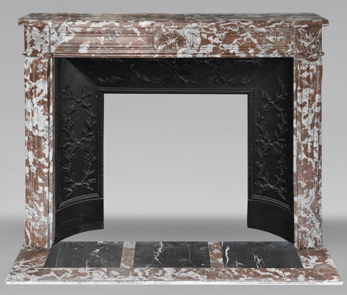 Slightly curved Louis XVI style fireplace, in Northern Red marble-0