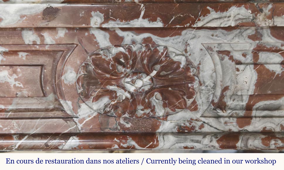 Slightly curved Louis XVI style fireplace, in Northern Red marble-1