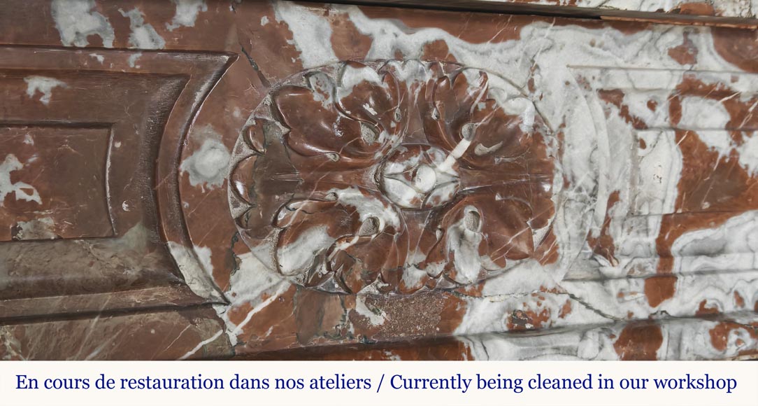 Slightly curved Louis XVI style fireplace, in Northern Red marble-2