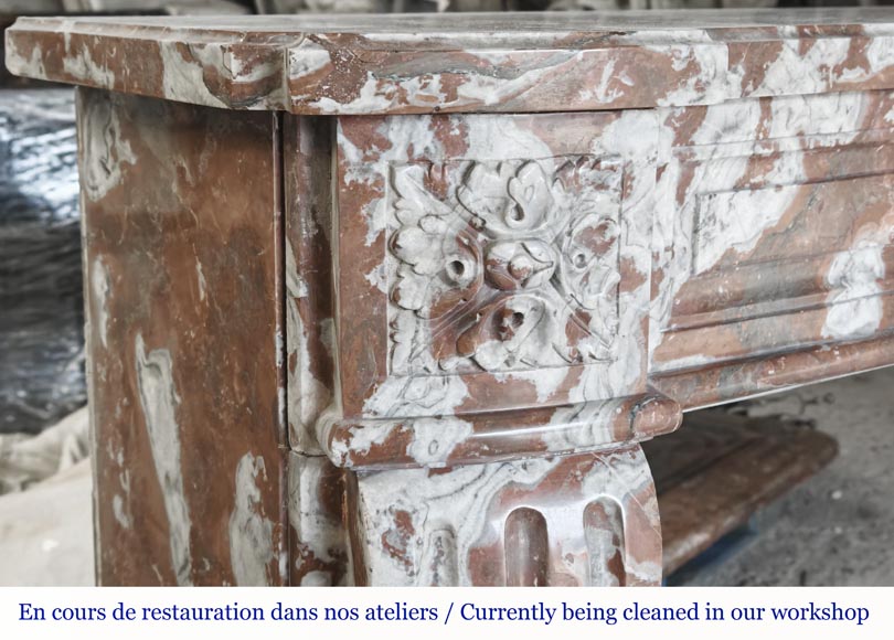 Slightly curved Louis XVI style fireplace, in Northern Red marble-4