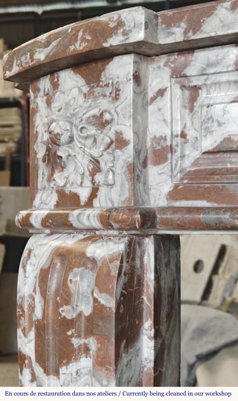 Slightly curved Louis XVI style fireplace, in Northern Red marble-5