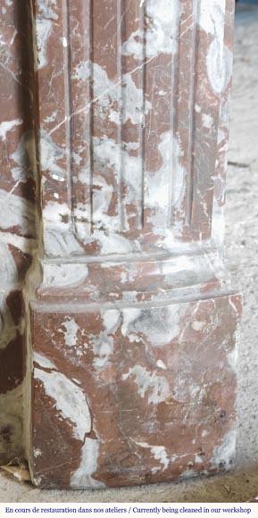 Slightly curved Louis XVI style fireplace, in Northern Red marble-6