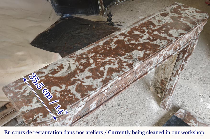 Slightly curved Louis XVI style fireplace, in Northern Red marble-11
