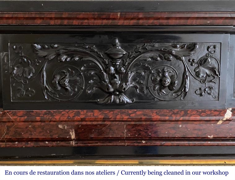 Napoléon III mantel in Red Griotte marble and Belgium black marble with composite columns Napoléon III mantel in Red Griotte marble and Belgium black marble with composite columns-1