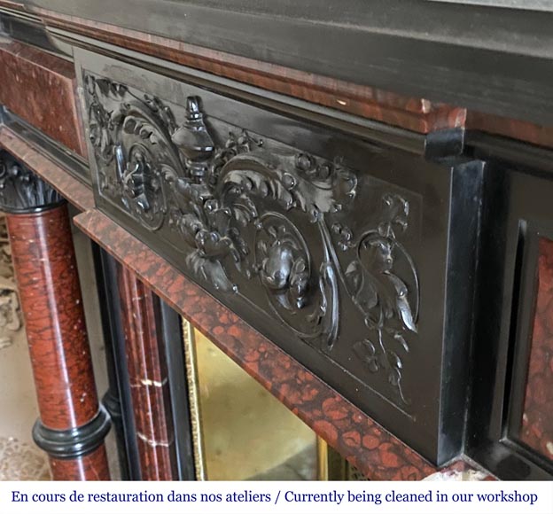 Napoléon III mantel in Red Griotte marble and Belgium black marble with composite columns Napoléon III mantel in Red Griotte marble and Belgium black marble with composite columns-2