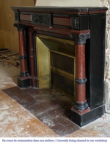 Napoléon III mantel in Red Griotte marble and Belgium black marble with composite columns Napoléon III mantel in Red Griotte marble and Belgium black marble with composite columns-6