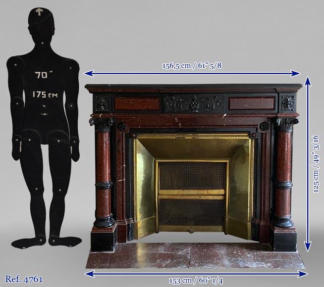 Napoléon III mantel in Red Griotte marble and Belgium black marble with composite columns Napoléon III mantel in Red Griotte marble and Belgium black marble with composite columns-11