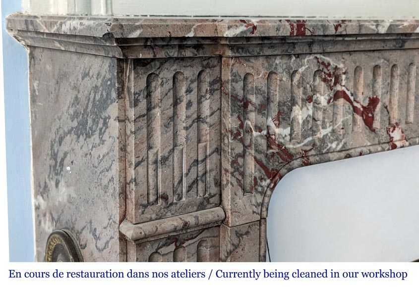 Small Napoleon III style mantel with flutes in Sarrancolin marble Small Napoleon III style mantel with flutes in Sarrancolin marble-3