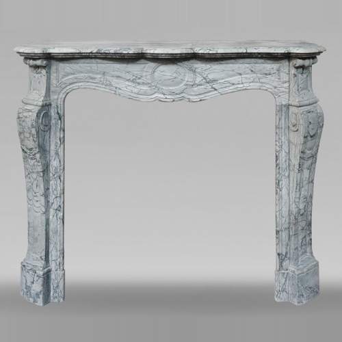 Louis XV style fireplace, Pompadour model, in blue floral marble