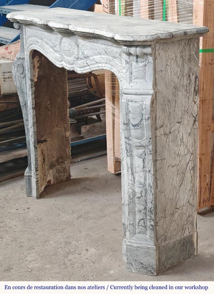 Louis XV style fireplace, Pompadour model, in blue floral marble Louis XV style fireplace, Pompadour model, in blue floral marble-5